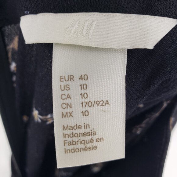 3/$25 H&M Floral Print‎ Peplum Ruffle Mini Dress 10 Long Sleeves Mock Neck Black - Picture 3 of 9